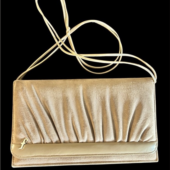 Vintage Francesco Biasia Tan Ruched Suede Clutch/Shoulder Bag - Picture 1 of 4